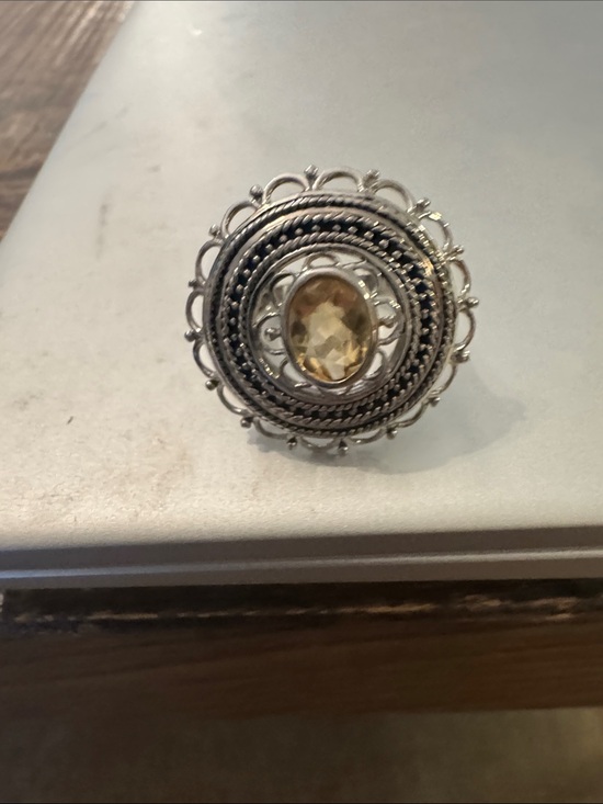 Jewelry - Sterling Silver Filigree Ring with Citrine Accent - Yellow Gemstone